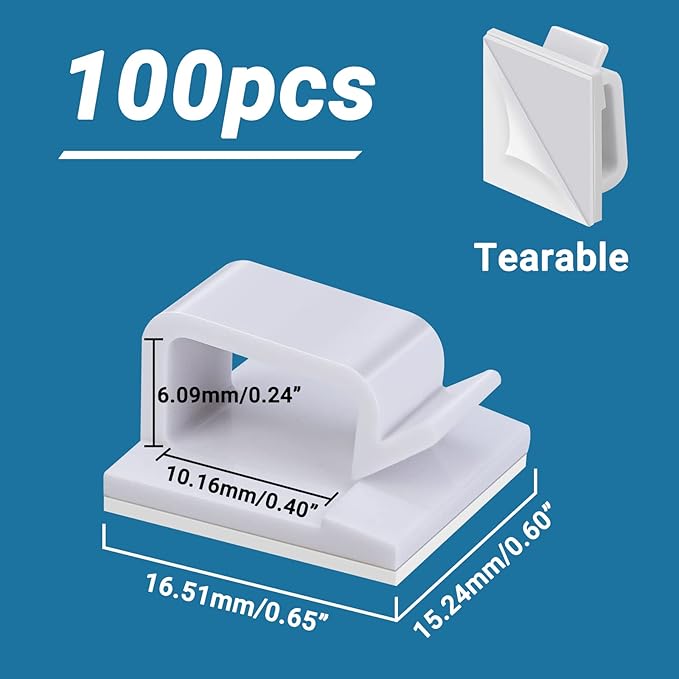 Segarty White Wire Clips Adhesive, 100PCS Self Adhesive Cable Clips, Cord Organizer, Wire Management Flat Ethernet Cable Holder Clamps Sticky Cable Tie Holder for Wall, Car, Office and Home Desk