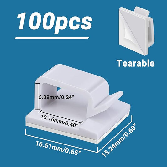 Segarty White Wire Clips Adhesive, 100PCS Self Adhesive Cable Clips, Cord Organizer, Wire Management Flat Ethernet Cable Holder Clamps Sticky Cable Tie Holder for Wall, Car, Office and Home Desk