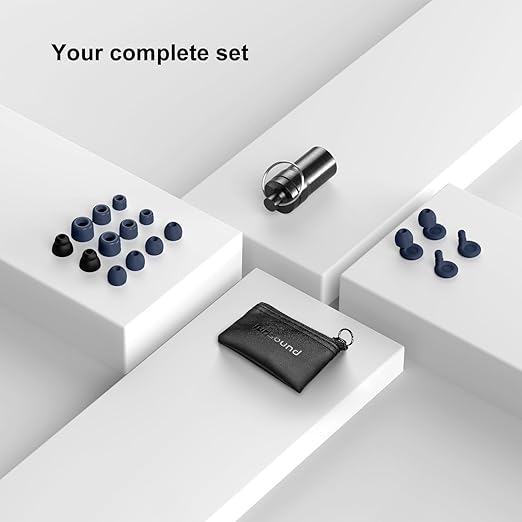 Ear Plugs for Sleeping Noise Reduction Reuseable, Concerts, Focus, Travel, Work, High Fidelity – 7 Pairs Eartips – Flexible Soft – Touch – NRR of 24 and 27 dB Noise Cancelling (Navy Blue)