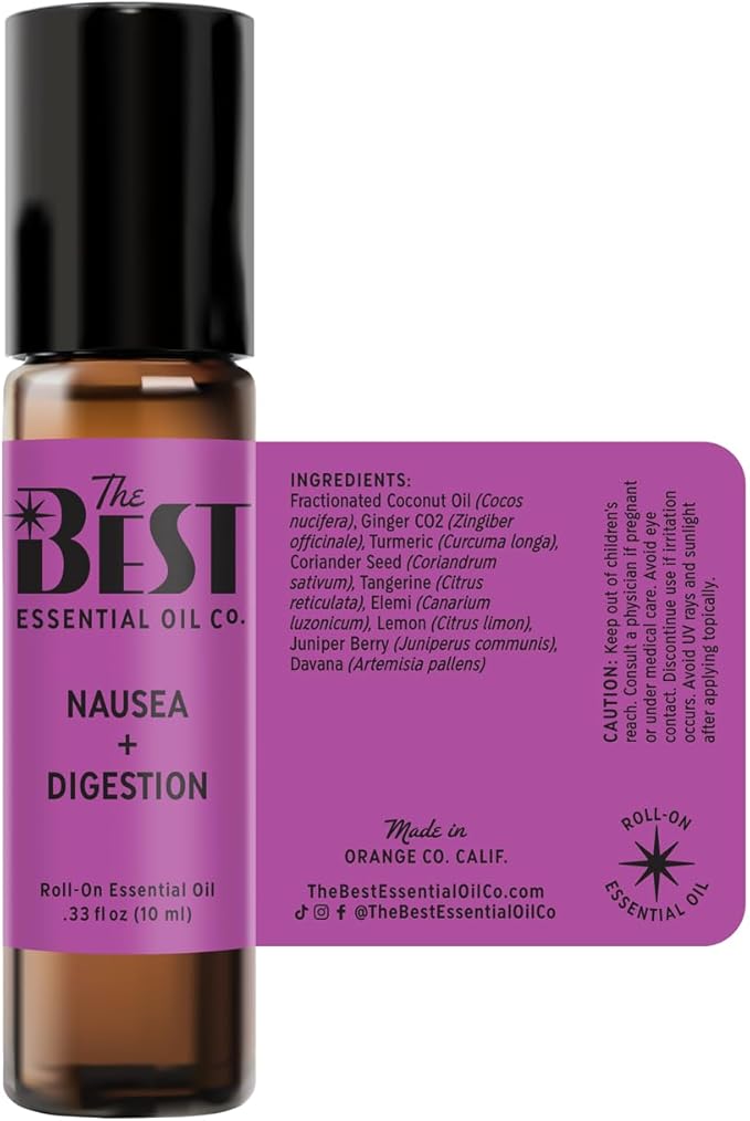 The Best Nausea + Digestion Essential Oil Roll-On Blend- Premium Grade- Pre-Diluted in Coconut Oil- Ready to Use- 10 ml (.33 fl oz)
