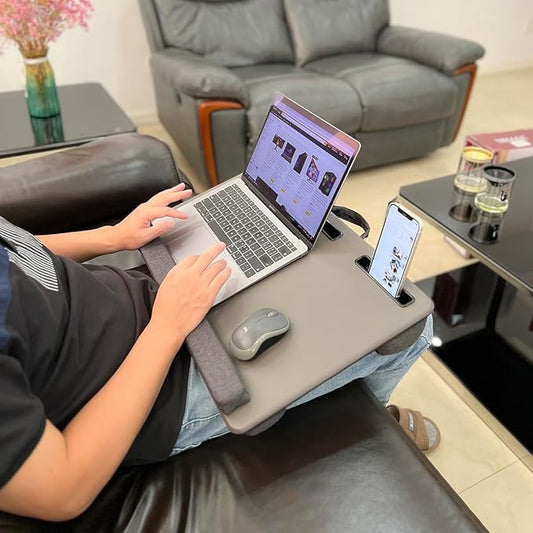 Lap Desk Home Office Lap Desk Portable Laptop Desk for Left Right - Handers with Whole Mouse Pad Wrist Pad Dual Cushion Phone Tablet Slots Fits Up to 17 Inch Laptops