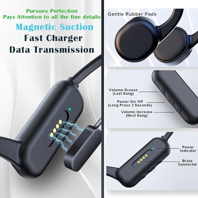 AYI True Bone Conduction Swimming Headphones with Bluetooth 5.4 & MP3 Player Mode 32GB Built-in Memory IPX8 Waterproof Screen Display Pain-Free Open-Ear Earphone for Sport and Work-Black