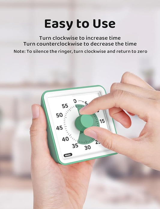 LIORQUE Visual Timer for Kids, 60-Minute Countdown Timers for Classroom Office Kitchen with Silent Operation, Kids Timer for Teaching (Batteries Included)