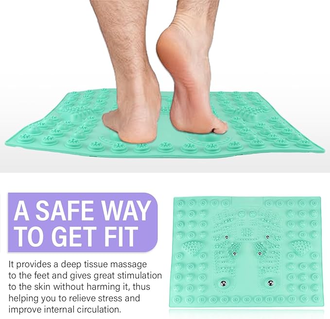 Feet Massage Pad Massager Tool Foot Acupressure Mat Pressure Relief Pad Foot Acupressure Cushion Shiatsu Reflexology Massager (Green)