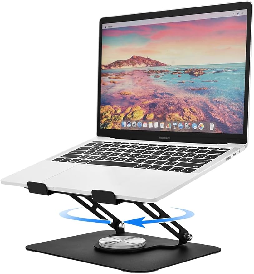 Laptop Stand for Desk, Adjustable Computer Stand with 360ยฐ Rotating Base, Laptop Riser Compatible with MacBook Air/Pro, Dell, HP, Lenovo and All 10-17'' Laptops