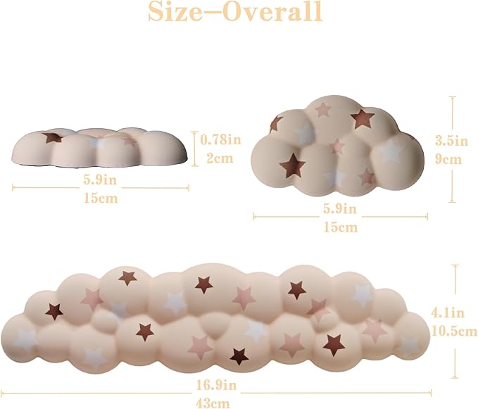 Cloud Wrist Rest Set for Keyboard and Mouse, Includes Cute Coaster, with Computers and Laptops (Milk Tea Colorful Star Set)
