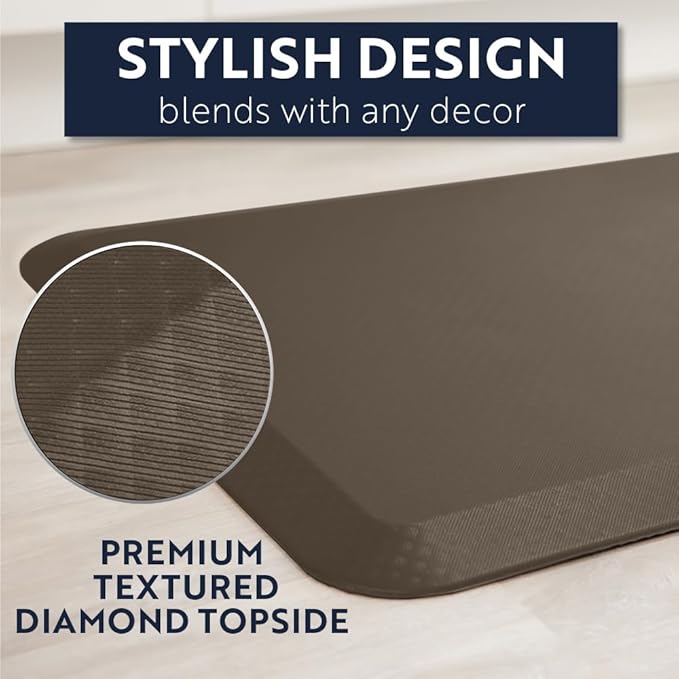 KANGAROO Thick Ergonomic Anti Fatigue Mats for Kitchen Floor, 70x24 Runner, Cushioned Standing Office Desk Mat, Waterproof Scratch Resistant Top, Supportive All Day Comfort Padded Foam Rug, Cappuccino