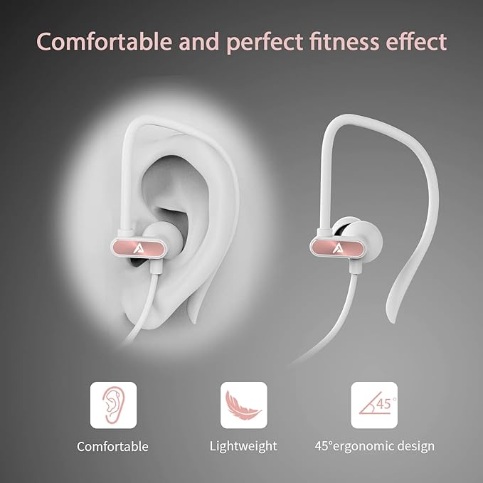 Lightning Earbuds with Ear-Hook Sports Earphones for iPhone 14/13/12/11 Pro Max/X/XS Max/XR - MFi Certified with Mic - Rose Gold