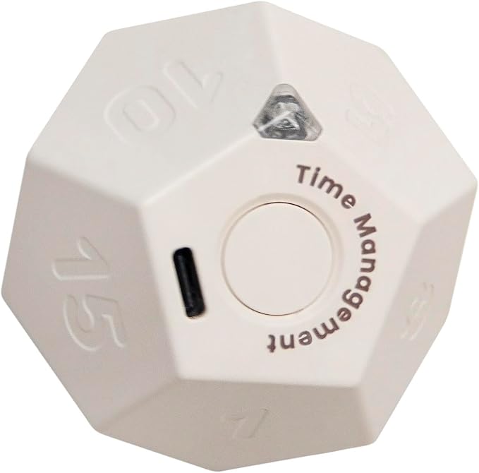 Mini 12 Sided Cube Timer, 11 Preset Times Pomodoro Timer for Enhanced Productivity. Ideal for ADHD Management, Workout, Study & Kitchen Cooking. Easy to Use(White)