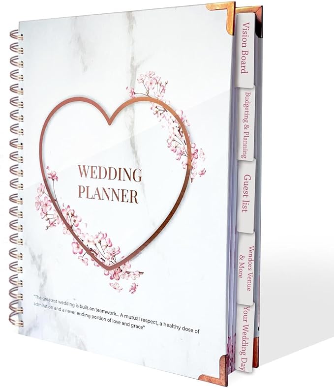 Beautiful Bridal Wedding Planner - 9" x 11" Wedding Planner Book and Organizer with 5 Tabbed Sections, 144 Pages, Countdown Calendar, Metal Corners and Elastic Band - Premium Engagement Gift for Future Brides