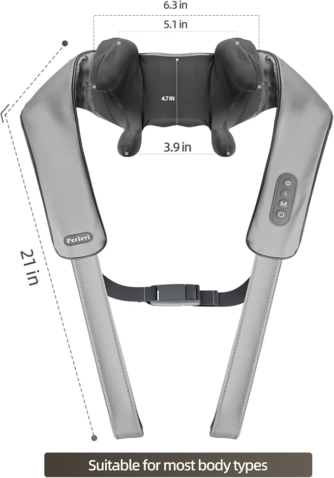 Neck and Shoulder Massager with Heat, Cordless Shiatsu Shoulder Massager for Pain Relief Deep Tissue, Rechargeable 6D Kneading Massage for Neck and Shoulde Pain, Gifts for Mom&Dad (Grey)