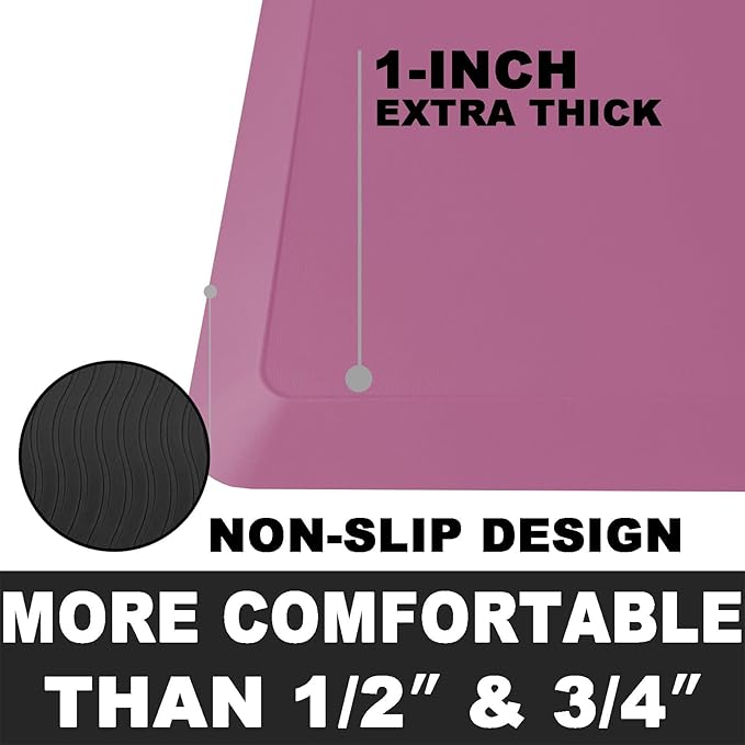 1" Extra Thick Anti Fatigue Floor Mat 40" L x 20" W,Kitchen Mat, Standing Desk Mat,140D Advanced PU Foam Ergonomic Comfort at Home, Office, Garage, Sink (Rose Pink)