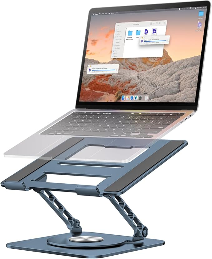 Laptop Stand for Desk, Ergonomic Laptop Riser with 360° Rotating Base, Foldable Notebook Computer Holder Stand Compatible with MacBook Air Pro, Dell XPS, More 10-15" Laptops, Navy