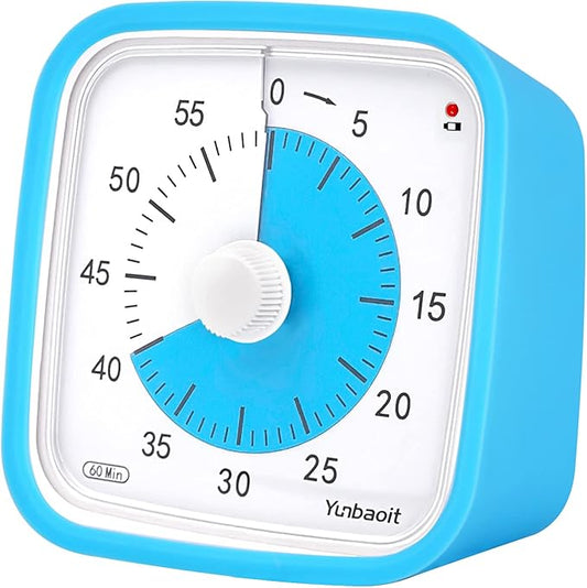 Yunbaoit Upgraded Visual Timer with Protective Case 60 Minute Countdown Timer for Kids with Low Power Indicator Light Clock Time Management Tool (Blue Blue)