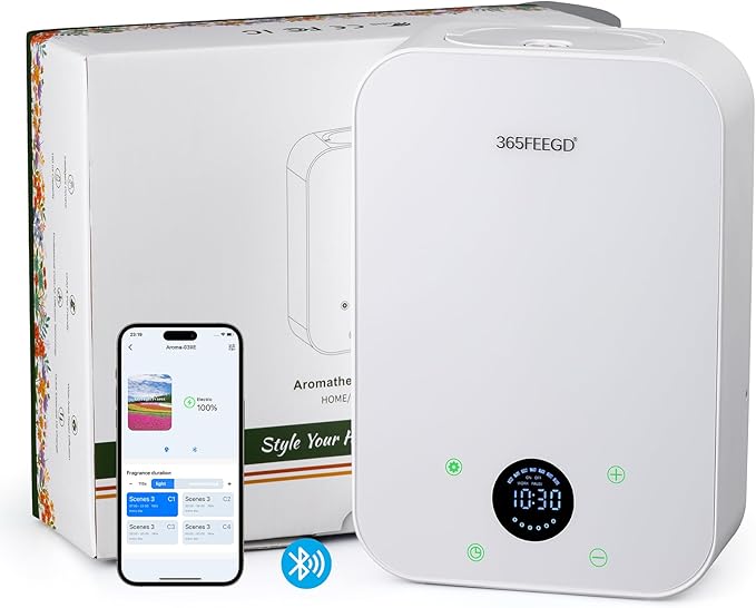 Waterless Oil Diffuser - Pure Essential Oil Diffuser with App Control - 150ml/1700 Sq.Ft. Coverage for Effective Aromatherapy in Home/Office/Hotel (White)