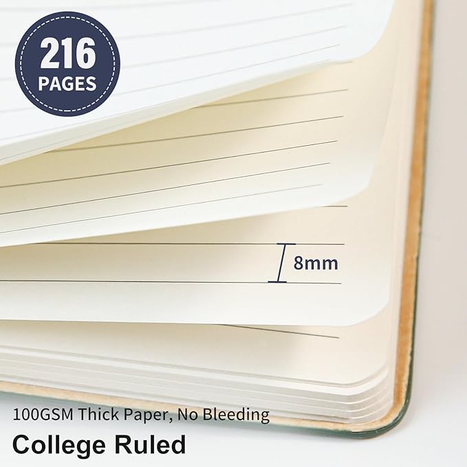 Lined Journal Notebook for Work College Ruled Note Book 5.79"x8.27" A5 PU Leather Daily Journaling 216 Pages for Women Men Writing Home School Supplies Business (A5 Lined 216pages, 04-Dark Blue)