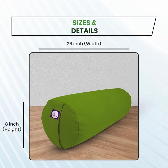 Yogikuti Iyengar Yoga Bolster for Restorative Yoga and Meditation – Lightweight Cotton Support Pillow with Handle for Easy Carry, Versatile for Pose Modification, Balance, Back Relief, and Relaxation