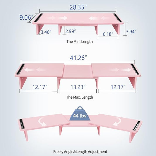 Zimilar Dual Monitor Stand Riser, Monitor Stand with Adjustable Length and Angle, Wood Monitor Stand for Desk, Monitor Riser for 2 Monitors with Storage Space