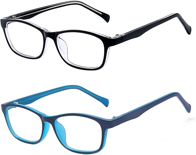Outray Kids Anti Blue Light Glasses Classic Rectangle Eyewear Anti Harmful Blue Light/UV400 | Anti Glare (Set Blue+Black, 47)