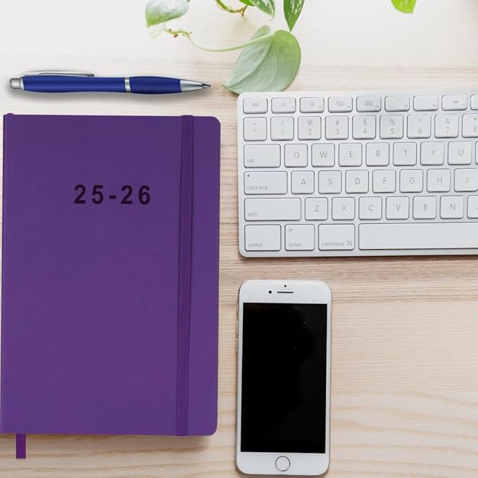2025-2026 Planner - Weekly and Monthly Planner, Oct 2025 - Dec 2026, Contacts and Notes Pages, Vegan Leather Cover, Elastic Closure, 5.5”x8.25”, Purple