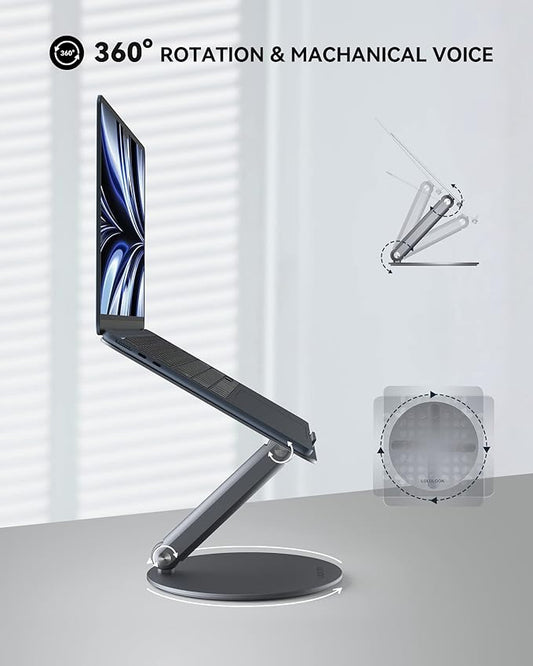 LULULOOK Laptop Stand for Desk 2025, 360 Rotating Adjustable Laptop Riser, Upgraded Foldable Full Aluminum Alloy Computer Stand for MacBook Pro/Air, Dell, HP, Lenovo and Other 10-17inch Laptops