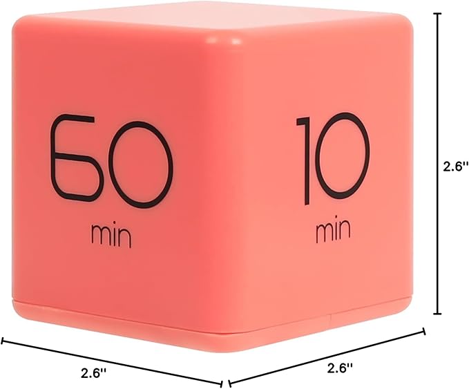 mooas Cube Timer (Coral), Timers Cube Flip Block Timers Productivity Gravity Sensor Time Management for Kids ADHD Classroom Kitchen Desk Workout Cooking Study 10, 30, 50, 60 min Timer Setting