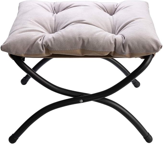 HollyHOME 15"(H) Folding Footrest Stool, Upholstered Small Foldable Ottoman, Accent Padded Sofa Foot Stool for Lazy Chair, Metal Frame Portable Foot Rest Ottoman for Home, Living Room, Bedroom, Grey