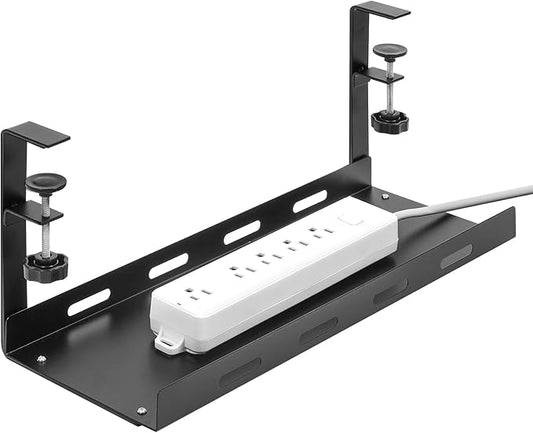 16.5" Under Desk Cable Management Tray - Metal Cord Organizer with Heavy-Duty Clamp, No Drilling, Workspace Organizer for Office/Home (Black)