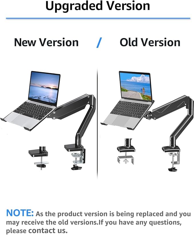 MOUNTUP Laptop Stand for Desk, Adjustable Aluminum Laptops Arm Mount for 14-17 Inch Notebook & 32" Monitor, Laptops Arm for Desk Support for 4.4-19.8lbs, 2-in-1 Laptop Desk Mount with Clamp/Grommet