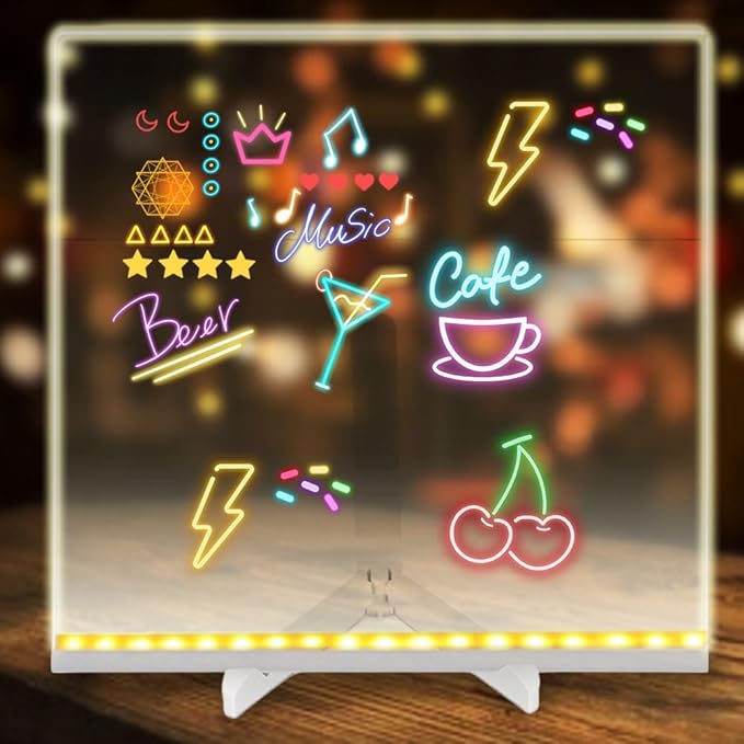 LED Note Board with Colors, 2026 New Creative Rewritable Acrylic LED Message Board, Luminous Acrylic Message Board Colors Notepad with Stand and 7 Pens for Office School Home (S(6"*6"))