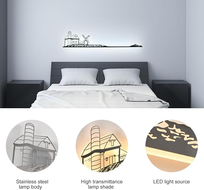 Qcyuui Dimmable LED Wall Lights Wall Sconce with Remote Control 47.2inch Wall Lamp Black Led Wall Sconce Indoor Creative Wall Lighting for Bedroom Living Room Hallway Staircase, 32W