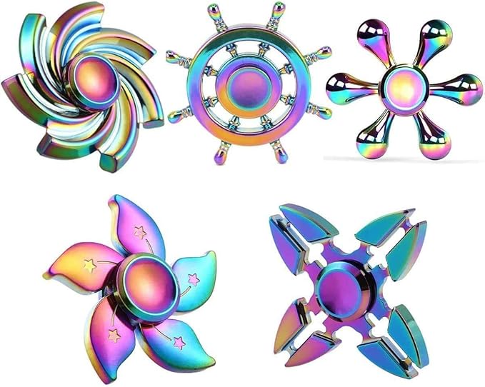 5 Pack Metal Fidget Spinners Pack Stress Relief Toys for Kids Adults, Rainbow Finger Hand Spinner Bulk Set Sensory Desk Toy, Cool Gadget Easter Egg Filler Stuffer Birthday Gifts Party Favor