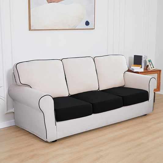 Easy-Going 100% Waterproof Chair Sofa Seat Cushion Slipcovers Couch Cushion Cover Stretch Furniture Protector for Kids, Pets (3-Piece Sofa Cushion, Black)