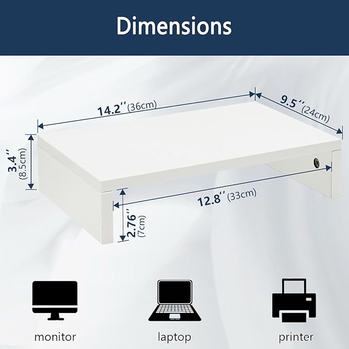 TEAMIX Monitor Stand Riser-3 Packs,Wood 3 Tiers Adjustable Monitor Stand Dual Monitor Riser for 2 Monitors/Laptop/PC Computer Stand for Desk (White, 3 PCS)