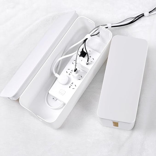Cable Management Box, 2 Pack Large & Medium Cable Organizer Box with 17 PCS Cable Management Set, Cord Organizer Box to Hide Surge Protector on Desk or Floor (White)