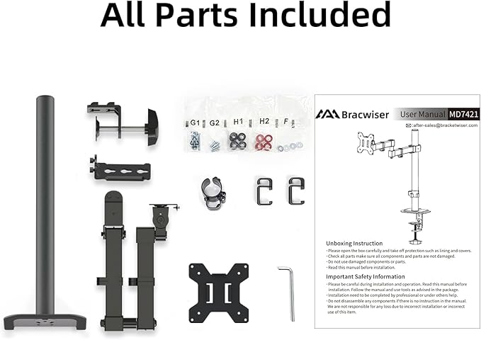 Bracwiser Monitor Mount Single Fully Adjustable Arm Fits One Screen 13-32 inch 22lbs for Monitor Computer Screen 13 15 17 19 20 22 23 24 26 27 30 32 inch VESA 75 100 (MD7421)