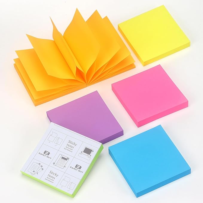 Early Buy Pop Up Sticky Notes 3x3 Refills Self-Stick Notes 6 Pads, 6 Bright Colors, 100 Sheets/Pad (6 Bright)
