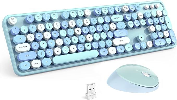 Wireless Keyboard and Mouse Combo, 2.4G Full-Sized Ergonomic Keyboard Mouse, 3 DPI Adjustable Cordless USB Keyboard and Mouse,for PC/Computer/Laptop/Windows/Mac(Blue)