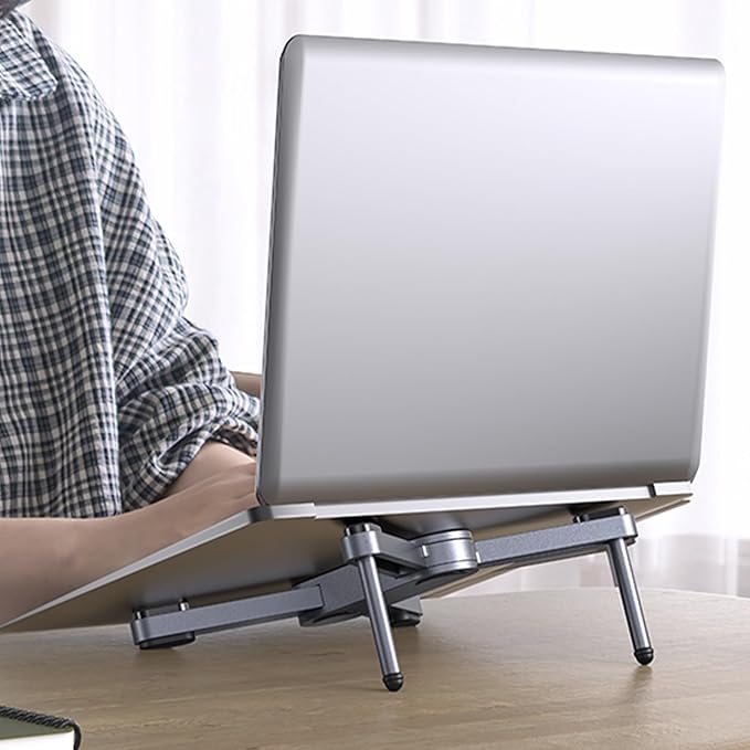 New Concept Laptop Stand - Adjustable Ergonomic Aluminum Riser for MacBook Pro/Air up to 15.6” - Foldable & Portable Computer Stand for Desk, Students, Office, Travel, Gaming - Gray