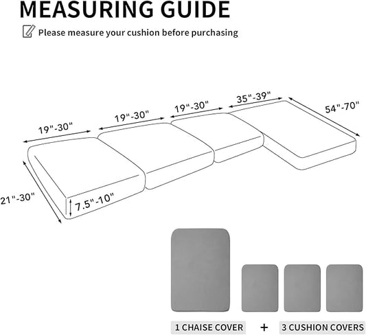 Easy-Going Stretch 4 Pieces Couch Cushion Covers for Sectional Sofa Left/Right L Shape Chaise Lounge Sofa Seat slipcover Anti-Slip Sofa Cover Soft (3 Seater + 1 Chaise, Light Gray)