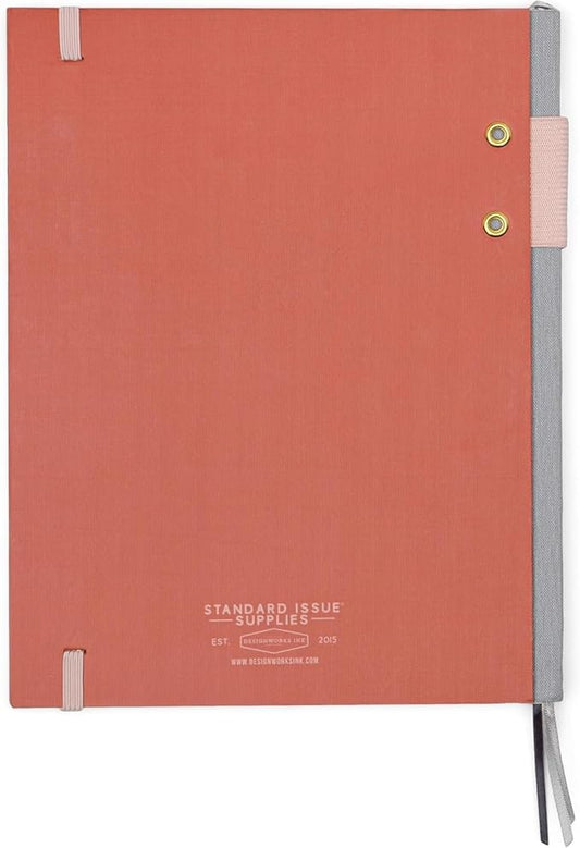 DesignWorks Ink Standard Issue Notebook No. 3 – 6.75" x 8.5" Undated Daily Planner & Writing Journal, 192 Lined Pages, Pen Holder, Small Notebook for Work & Journaling - Rosewood & Blush