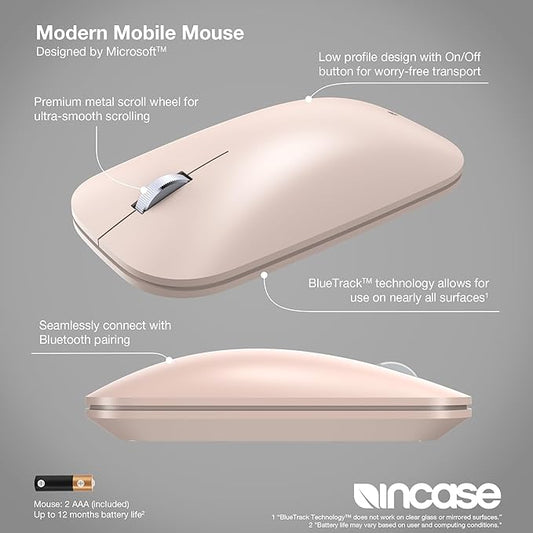 Incase Modern Mobile Mouse – Designed by Microsoft – Lightweight, Precision Navigation, Right/Left Hand Use, Scroll Wheel, BlueTrack Technology, Wireless Bluetooth for Mac/Windows/8/10/11 (Sandstone)