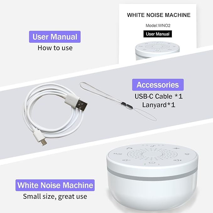 Portable White Noise Sound Machine with 30 Soothing Sounds,5 Color Night Light,3 Timers, Memory Function, Child Lock, White Noise Machine for Baby Adults Kids Sleeping Travel Office Privacy