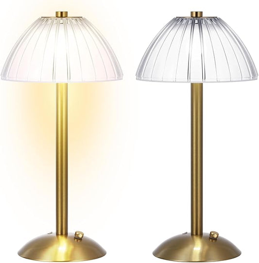 Liliful 1 Pcs LED Portable Cordless Table Lamp Touch Battery Operated Rechargeable Desk Lamp 3 Color Dimmable for Bedroom Living Room Dining (Mushroom Style,Gold)