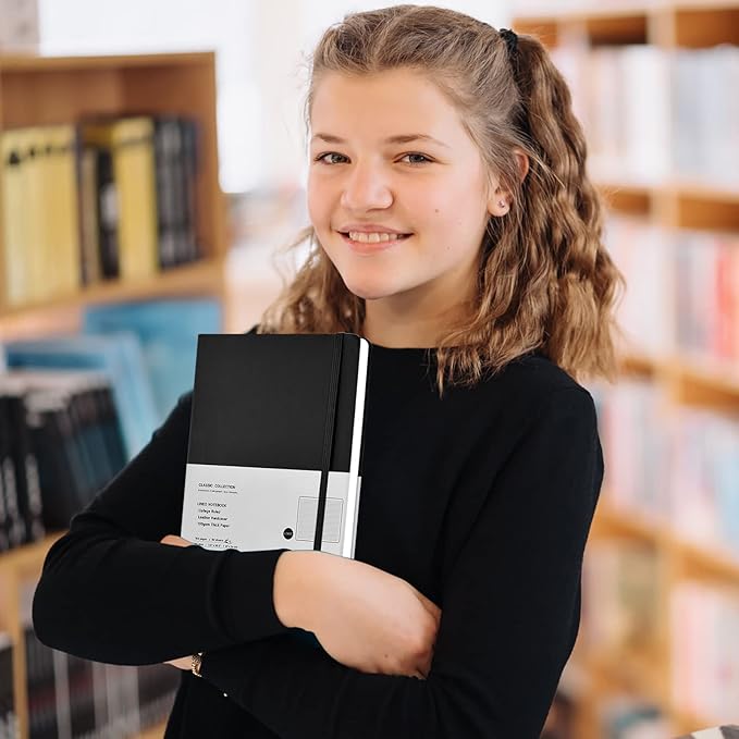 6 Pack A5 Journal Notebooks College Ruled Notebook Classic Leather Hardcover Lined Journals for Writing Office School Home Business, 8.3 x 5.5 Inches, 100GSM Thick Paper, 160 Pages (Black, 6 Pack)