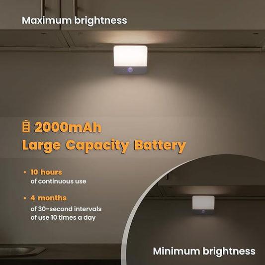 Motion Sensor Light Indoor Rechargeable, Battery Night Light 2000mAh, Motion Activated Night Lights Stick on 2 Pack, Dimmable Stair Lights for Bathroom, Hallway, Kitchen, Traveling