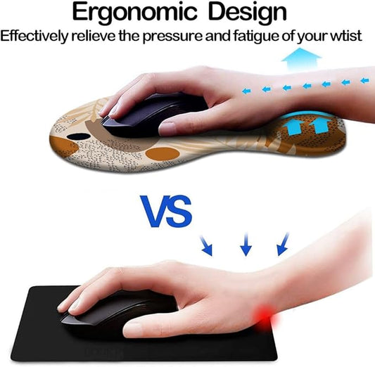 DOOKE Ergonomic Mouse Pad with Wrist Support and Coaster,Mouse Pads with Non-Slip PU Base for Home Office Working Studying Easy Typing & Pain Relief Boho