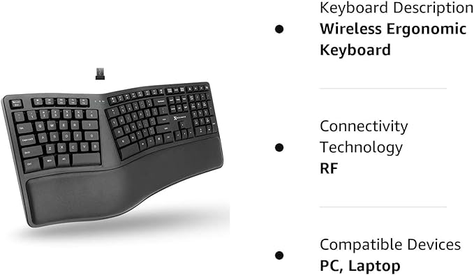 X9 Wireless Ergonomic Keyboard - Split Keyboard with Cushioned Wrist Rest - Type Comfortably Longer - 110 Key Curved Ergo for Laptop, Desktop Computer PC, Surface, Chromebook, Notebook