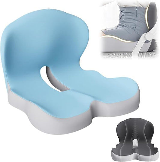 2025 New Back and Seat Cushion, Ergonomic Non-Slip Memory Foam Seat Cushion with Back Support, L-Shaped Breathable Backs Cushions for Car, Office, Home (Sky Blue)