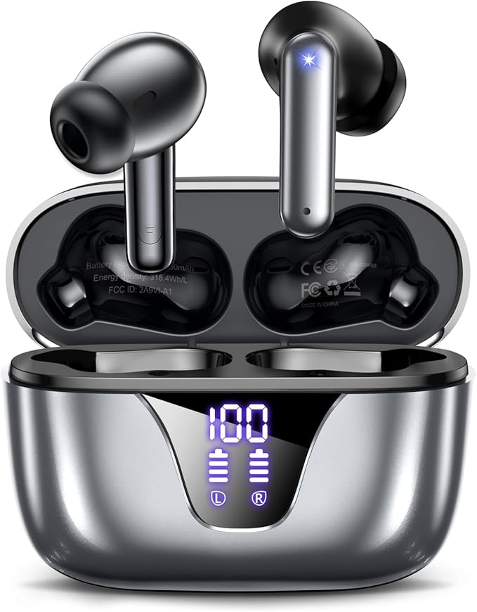 ZIUTY Wireless Earbuds Bluetooth Headphones, 50H Playtime Ear Buds with Mic, LED Digital Display Charging Case, IPX7 Waterproof, Deep Bass Stereo, in-Ear Earphone for iPhone Andriod Phone